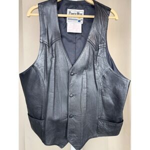 Vintage 80s Genuine Leather Vest Men's 44L Black Western Biker USA Buckeye